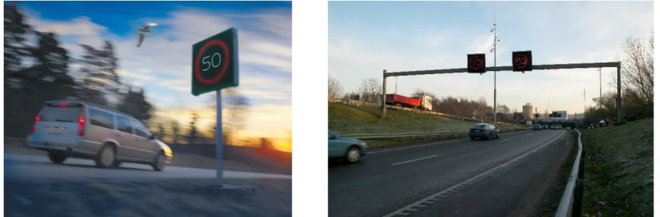 Figure 11. Examples of variable speed limits. (Photo: Magnus Pajnert and Joakim Kling 8 ) 
