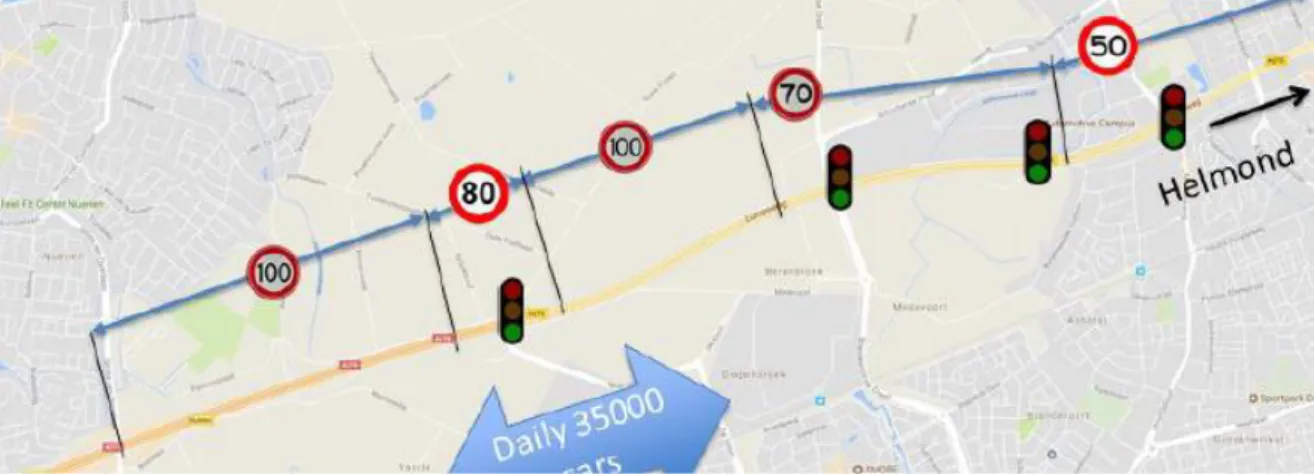 Figure 75 Speed limits along the road section of use case 4 