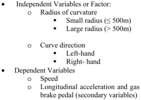 Table 1. Factors that may Affect Lateral Acceleration  and Yaw Angular Velocity  