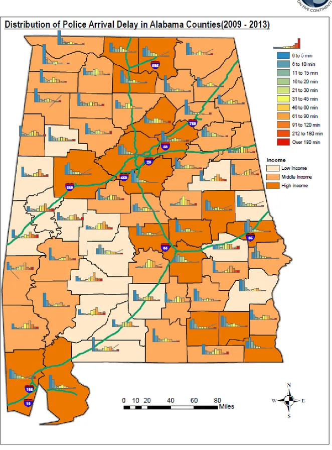 Figure 10 – Police Arrival Delay among Alabama Counties