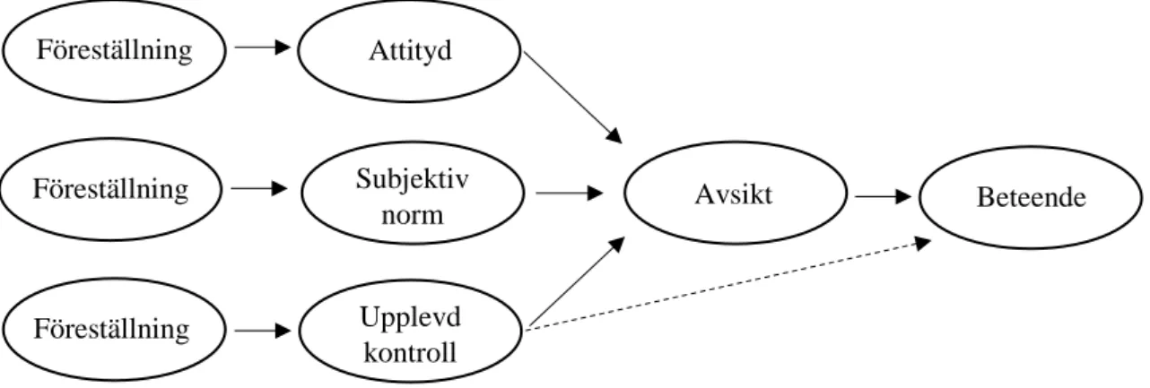 Figur 2. Theory of planned behaviour (fritt efter Ajzen, 1991). 