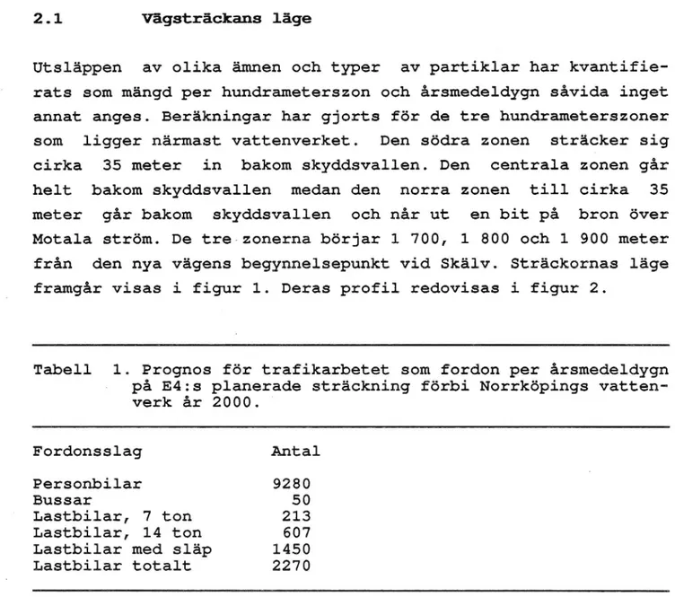 Tabell 1. Prognos för trafikarbetet som fordon per årsmedeldygn på E4zs planerade sträckning förbi Norrköpings  vatten-verk år 2000