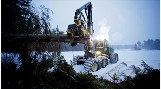 Figure 9. A forestry harvester working in snowy and dark conditions. 