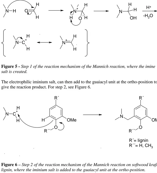 Figure 5 - Step 1 of the reaction mechanism of the Mannich reaction, where the imine  salt is created