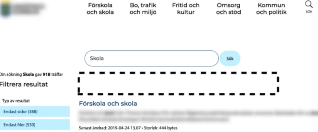 Figur 9: Samma rubrik p˚ a resultat efter s¨ ok p˚ a ordet ”skola”