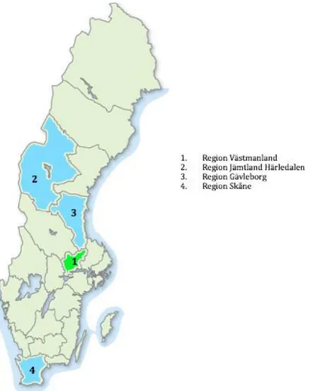 Figur 4 Regioner som deltagit i studien (Hyresnämnden, 2018, modifierad bild) 