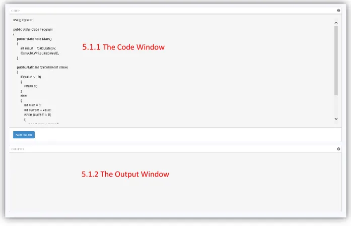 Figure 3 - The Code View Page consists of two different windows, the Code Window and the Output Window, as well as the  Start Tracing button