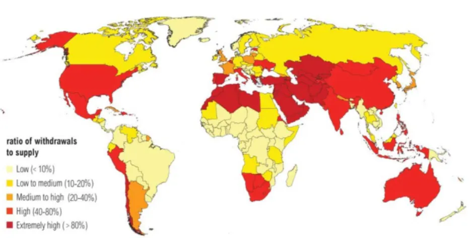 Figur 2. Hur sötvattenstillgång kommer att se ut över världen 2040 (Wri, 2015).   