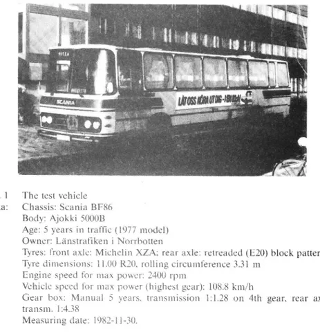 Fig. 1 The test vehicle Data: Chassis: Scania BF86