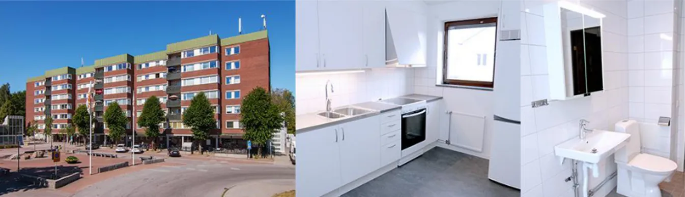 Figur 1 . Visar byggnaden samt resultat av renoveringen av kök och toalett, från Kfast (u.å)