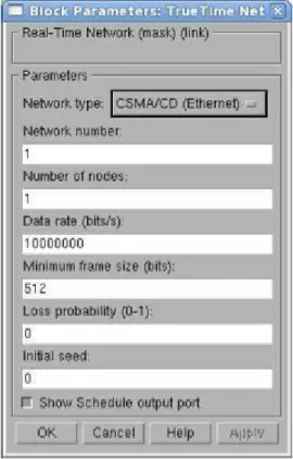 Figure 10: TrueTime Network Block Parameters. 