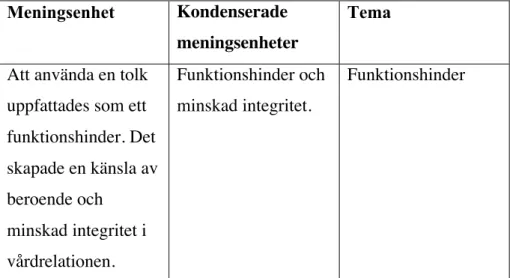 Tabell 1. Exempel på formulering av tema   