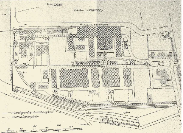 figur 4. Ändring- och utbyggnadsplan för Breslaus slakthusområde. Ritningen daterad 1907