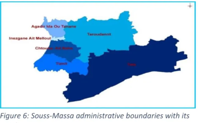 Figure 6: Souss-Massa administrative boundaries with its  provinces 