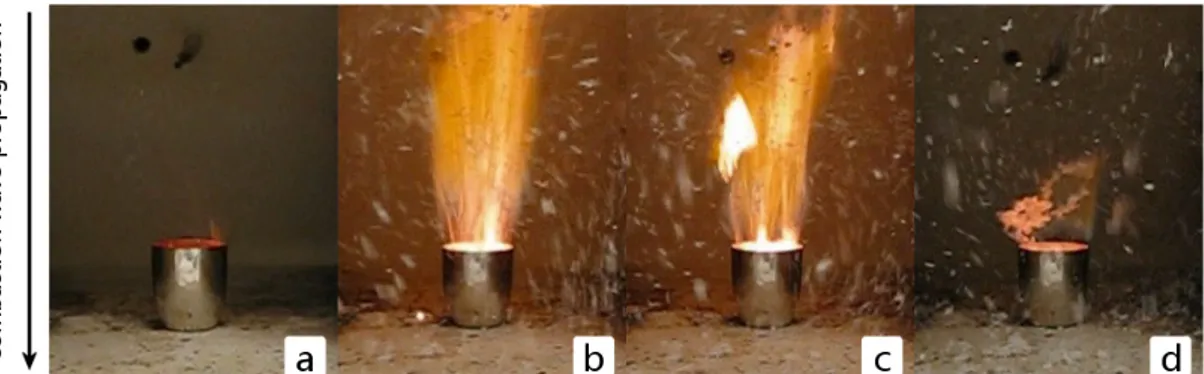 Figure 4.1: Photographic sequence taken from a video of the combustion synthesis of yttria