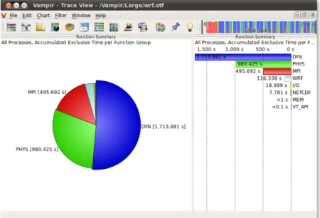 Figure 2.9: Vampir function summary view showing time spent across functions for all processes