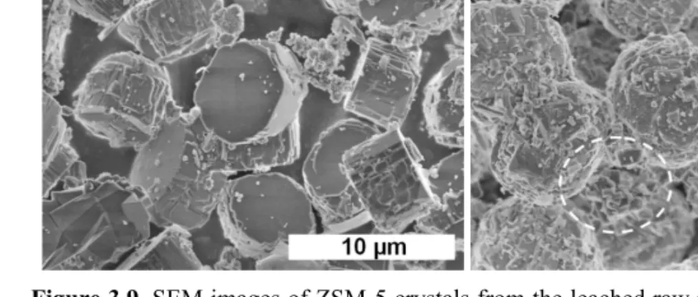 Figure 3.9. SEM images of ZSM-5 crystals from the leached raw materials: (a) kaolin; 