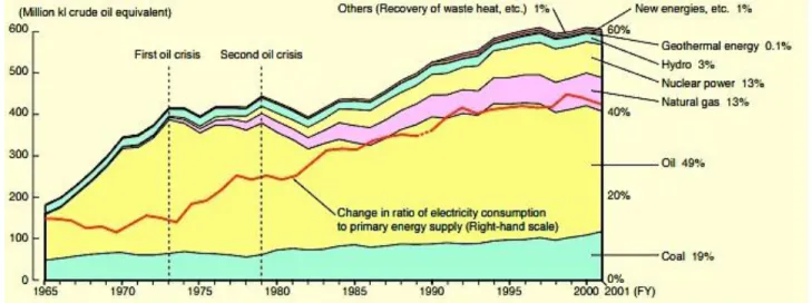Figure 2: Trends in primary energy supply in Japan (METI, 2003) 