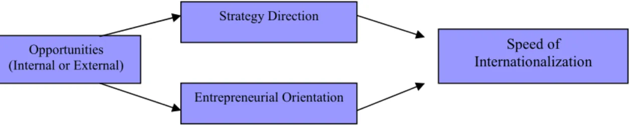 Figure 5. Strategy – EO – Internationalization Framework (Authors own framework)  The  whole  Frame  of  reference  section  attempts  to  place  Internationalization  and  Entrepreneurship  determinants  into  some  strategic  longitudinal  context