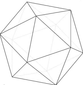 Figure 4.1: The icosahedron, one of the five Platonic polyhedra. F n = 4 F⋅ n – 1En=2En–1 + 3F n – 1Vn=Vn–1+En–12 2E(n–2+3Fn– 2 ) + 3F n – 1=2 2 2E((n–3+3Fn–3)+3Fn – 2 ) +3F n – 1=2nE032n–1–kk=0n–1∑Fk⋅⋅+=2nE0+3 2⋅n–1⋅∑2–k⋅F0⋅4k=2nE0+3 2⋅n–1⋅F0⋅∑2k=30 