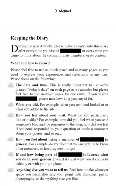 Figure 3: Instructions to diary members 