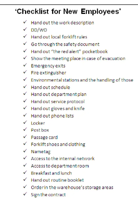 Figure 4 Checklist for New Employees at Dep. X. 