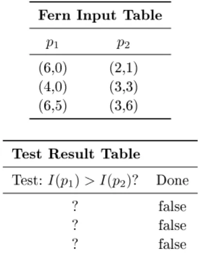 Table 2: A Fern Input Table and a Test Result Table for sorted data.