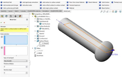 Fig. 3: Existing method realisation in Solidworks 2016. On top, we see buttons for instantiation  of programmed features
