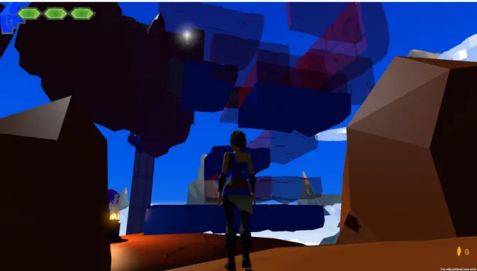 Figur 13  Spelarens vy underifrån det komplexa hindret i slutgiltig form, blå 
