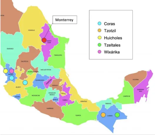 Figure 2: A map illustrating where the indigenous communities of the students are present in Mexico 