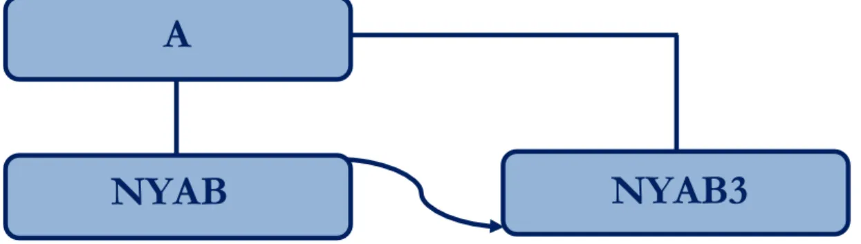 Figur	
  13-­‐	
  A	
  överlåter	
  aktierna	
  i	
  NYAB	
  till	
  NYAB3.	
  