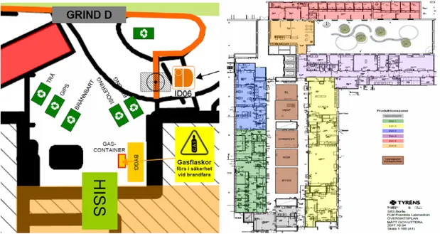 Figur 11.  APD-plan över gårdsplan.      Figur 12. APD-plan över arbetsplats  4.1.1  Implementering av 5S på arbetsplatsen 