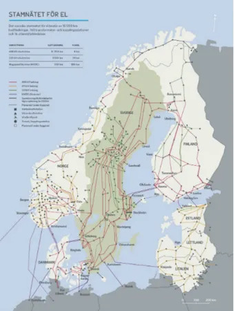 Figure 2: The Swedish transmission grid 2016 [10].