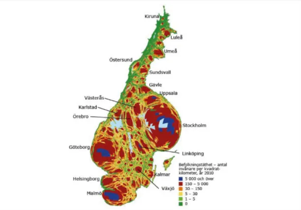 Figur 5. Urbanisering i Sverige (Boverket, 2012) 