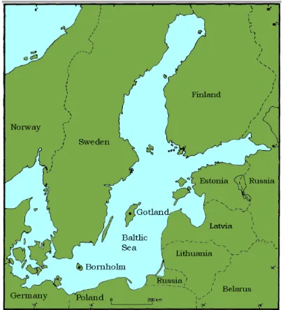 Figure 1. The Baltic Sea with Gotland marked revised from (Björck 1995). 