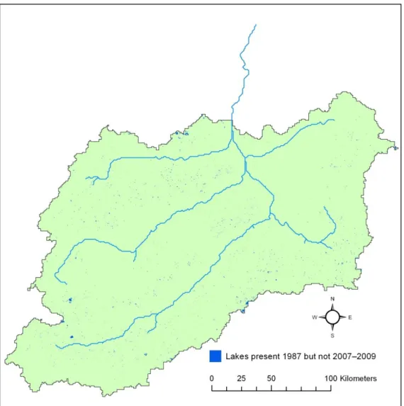 Figure A3. Lakes that were present in the Nadym catchment 1987 but not in  2007–2009. 