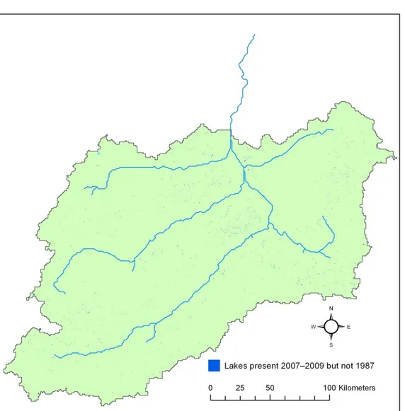 Figure A4. Lakes that were present in the Nadym catchment 2007–2009 but not  in 1987. 