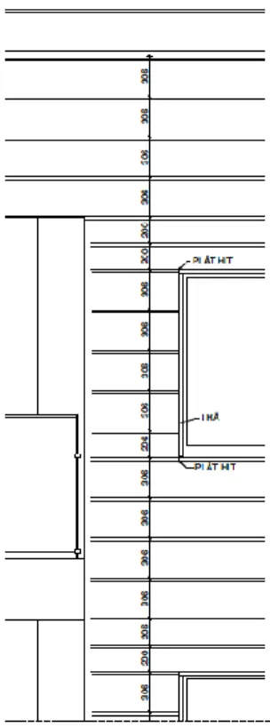Figur 5a: Detaljritning för fasad  Figur 5b: Fasad vid öppning för fönster 