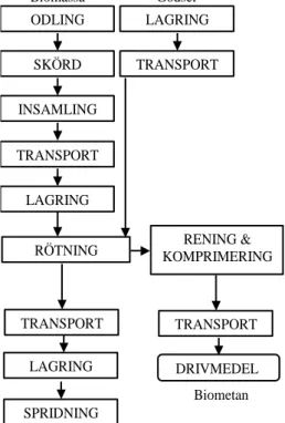 Figur 4. Systemlösning för rötning av vall och gödsel för produktion av biogas som  fordonsbränsle