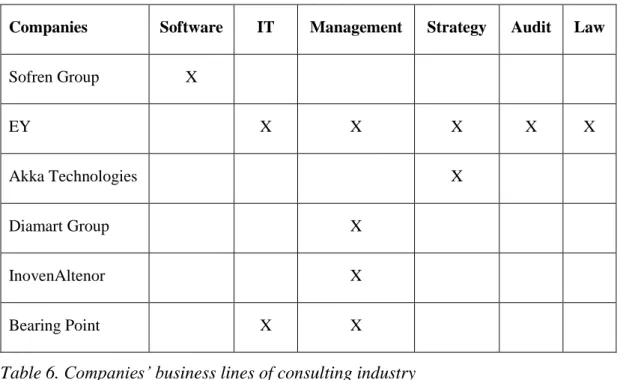 Table 6. Companies’ business lines of consulting industry 