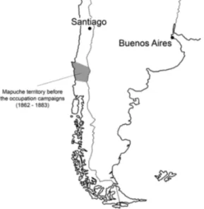 Figur 6. Södra Sydamerika som visar de oberoende Mapuchernas territorium i Chile innan 