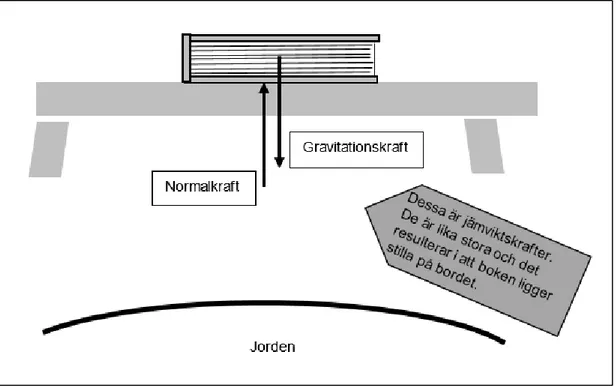 Figur 2. Illustration av jämviktskrafter som i det här fallet utgörs av normalkraft och gravitationskraft