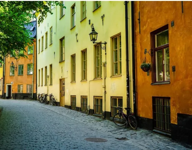 Figur 1. Stadsdelen Gamla Stan i Stockholm präglas av smala kullerstensgator med en  stor variation i bebyggelsen