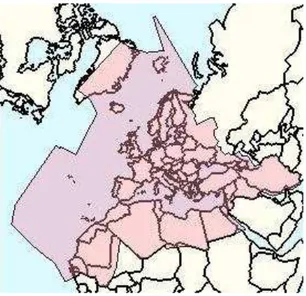 Figure 3. The extended ECAC area the number of flights information is based on. (Picture  retrieved from DDR 2)