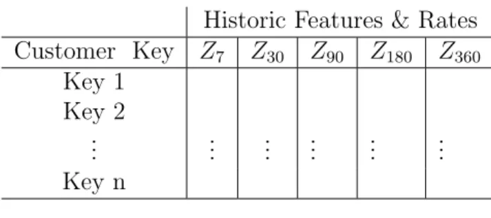 Table 5: Visualisation of the data matrix Z, each column represents different time intervals with the same historic features and rates