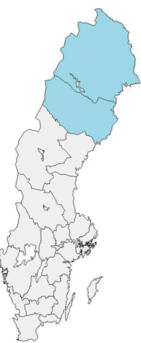 Fig. 1 [colour online]. Map of Sweden. The two most northern counties of Sweden (Norrbotten and  Väster-botten) are shown in darker colour.