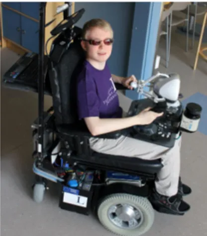 Fig. 1. The virtual white cane. This figure depicts the system currently set up on the MICA wheelchair.