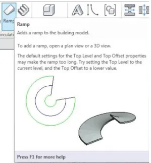 Figur 10. Revit[11]: Här syns den hjälp som visas när muspekaren dras över funktionen, illustrationen som  visas är i vissa fall en animation