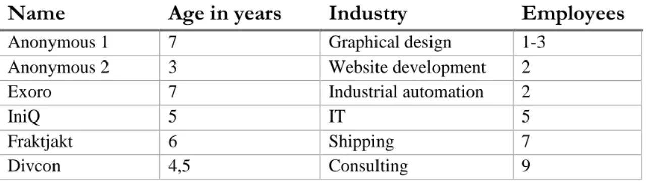 Table 1 List of the interview companies. 