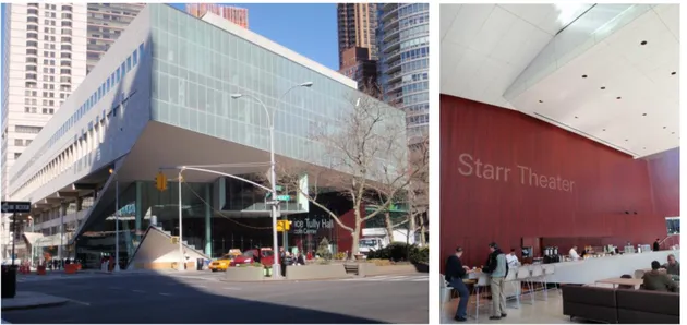 Figure 8. The Julliard School, New York, USA. The left picture shows the  theater building with a café, meeting rooms and an outside stage closest to the 